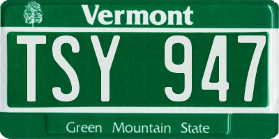 VT license plate TSY947