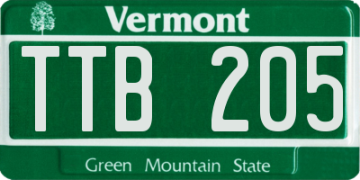 VT license plate TTB205