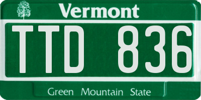 VT license plate TTD836