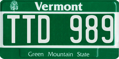 VT license plate TTD989
