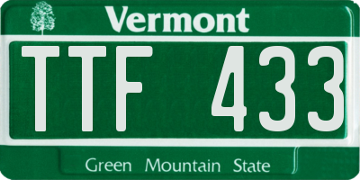 VT license plate TTF433