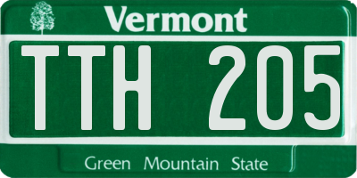 VT license plate TTH205
