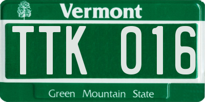 VT license plate TTK016