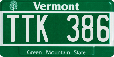 VT license plate TTK386