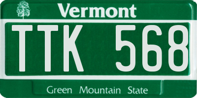 VT license plate TTK568