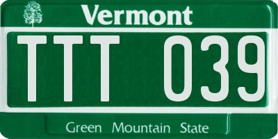 VT license plate TTT039