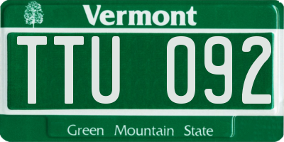 VT license plate TTU092