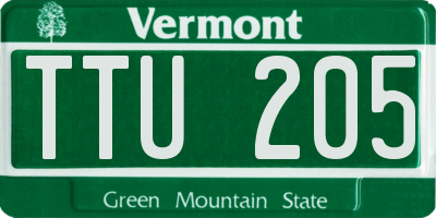 VT license plate TTU205