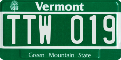 VT license plate TTW019