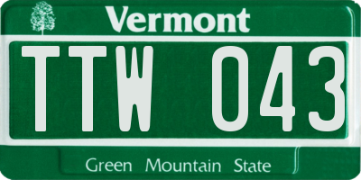 VT license plate TTW043