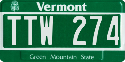 VT license plate TTW274