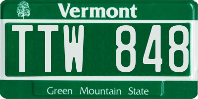 VT license plate TTW848