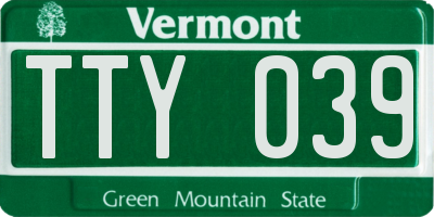 VT license plate TTY039