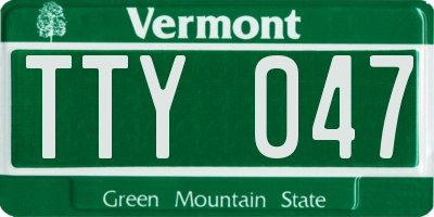 VT license plate TTY047