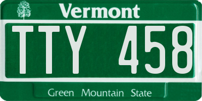 VT license plate TTY458