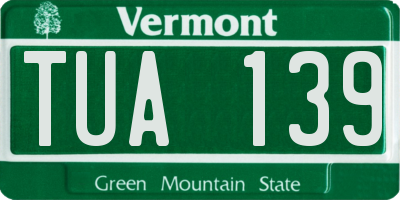 VT license plate TUA139