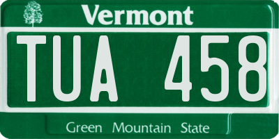 VT license plate TUA458