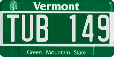 VT license plate TUB149