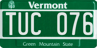 VT license plate TUC076