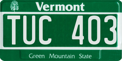 VT license plate TUC403