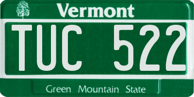 VT license plate TUC522