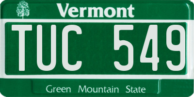 VT license plate TUC549