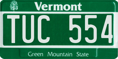 VT license plate TUC554