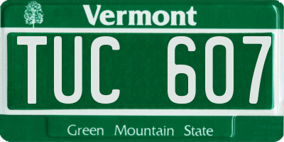 VT license plate TUC607