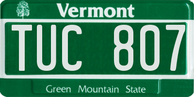 VT license plate TUC807
