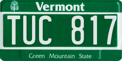 VT license plate TUC817