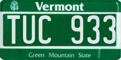 VT license plate TUC933
