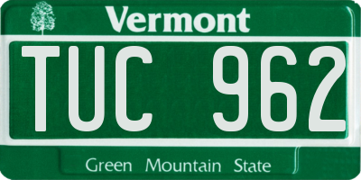 VT license plate TUC962