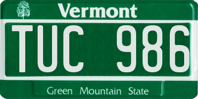 VT license plate TUC986