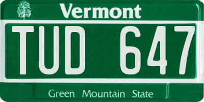 VT license plate TUD647