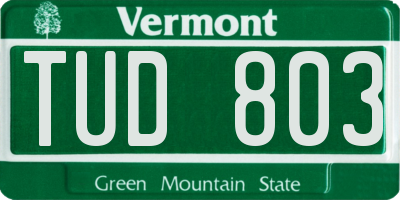 VT license plate TUD803
