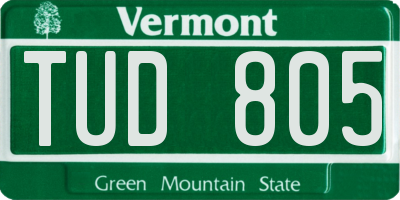 VT license plate TUD805