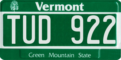 VT license plate TUD922