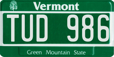 VT license plate TUD986