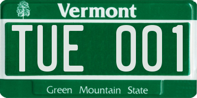 VT license plate TUE001