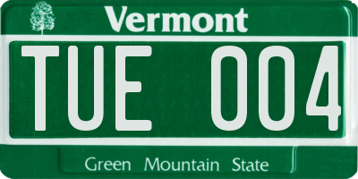 VT license plate TUE004