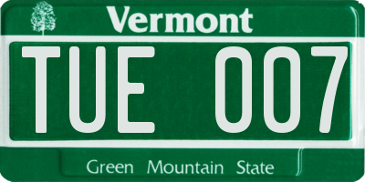 VT license plate TUE007