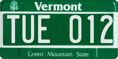 VT license plate TUE012