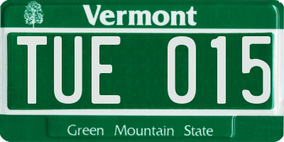 VT license plate TUE015