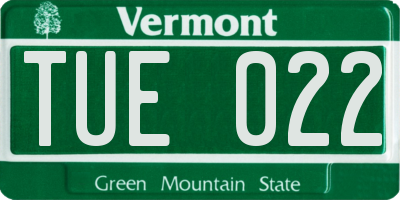 VT license plate TUE022