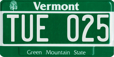 VT license plate TUE025