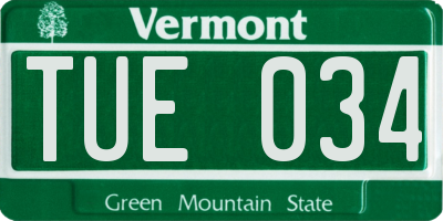 VT license plate TUE034