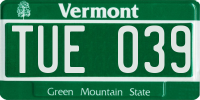 VT license plate TUE039