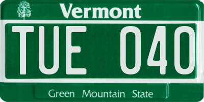 VT license plate TUE040