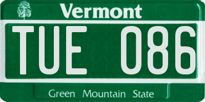 VT license plate TUE086