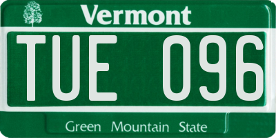 VT license plate TUE096